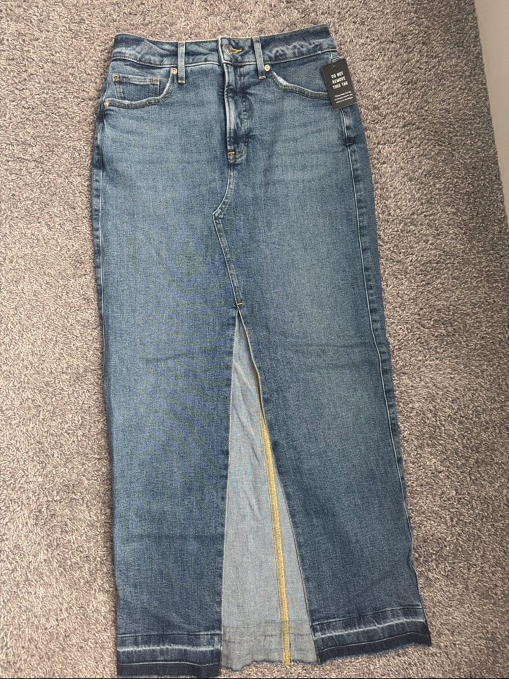 Express Blue Denim Long Skirt with Front Slit